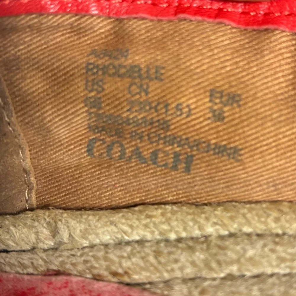 Coach Rhodie Red Leather Espadrille Flats Gold Logo Women 6B A8624